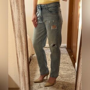 Sincerely Jules Light Blue Distressed Straight Leg Jeans